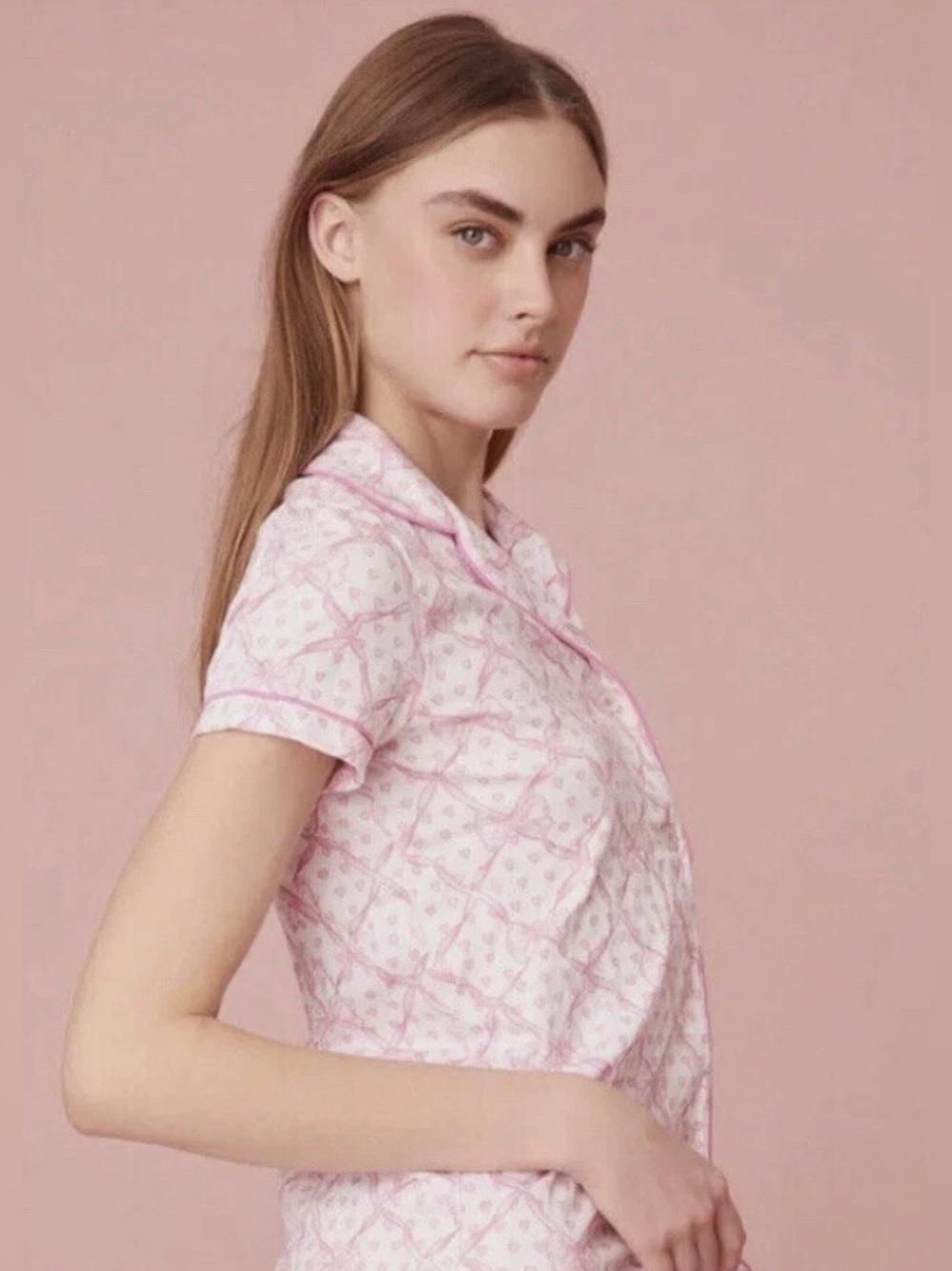 LOVESHACKFANCY x ROLLER RABBIT BABY BOW PRINT SHORT SLEEVE PAJAMA TOP, SIZE S. - Picture 2 of 12